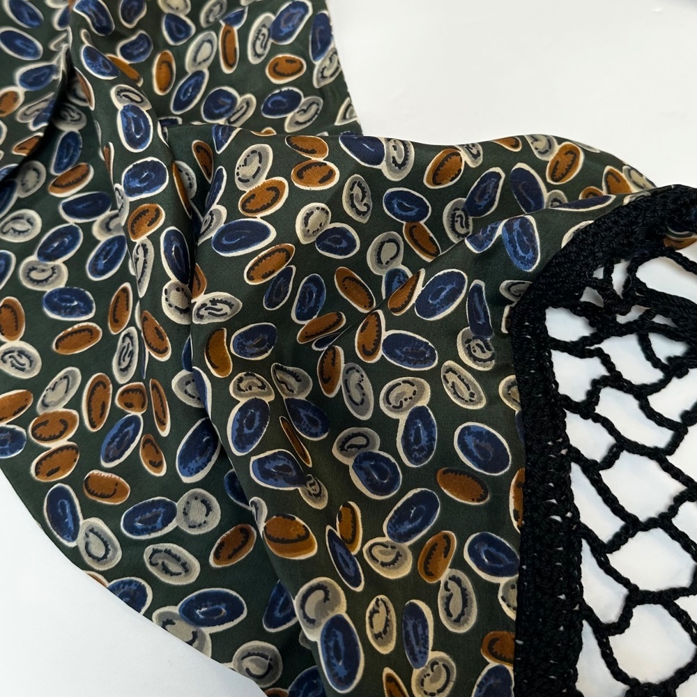 ✨ 3 for $45✨ Vintage Fringe Neck Scarf Boho Retro Green Patterned Skinny Scarf